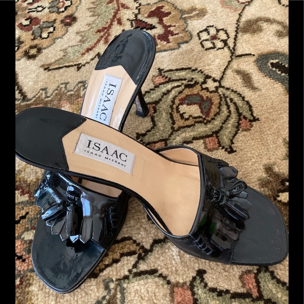 Isaac Black Leather Slip On High Heels Size 8.5B